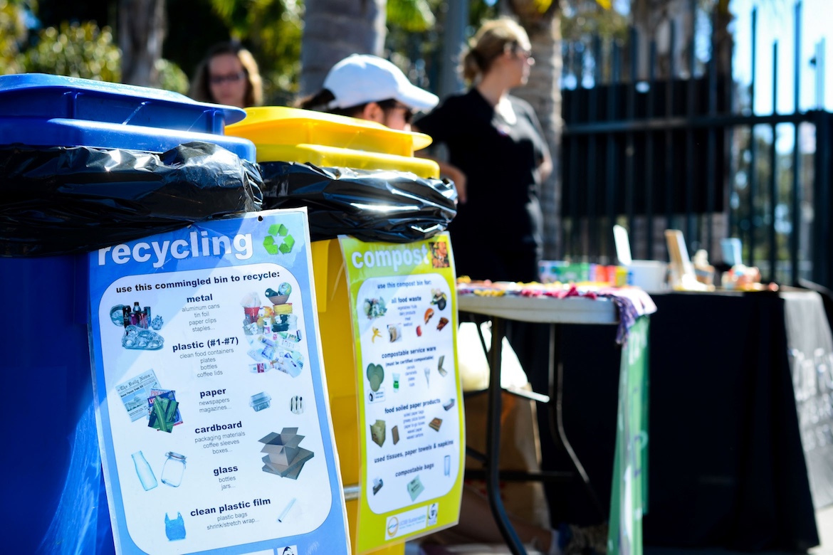 compost and recycling bins